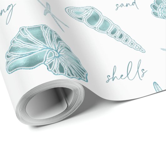 Shells Starfish Sun Fun Text Blauwgroen ID918 Cadeaupapier (Rol Hoek)