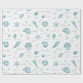 Shells Starfish Sun Fun Text Blauwgroen ID918 Cadeaupapier (Vlak)