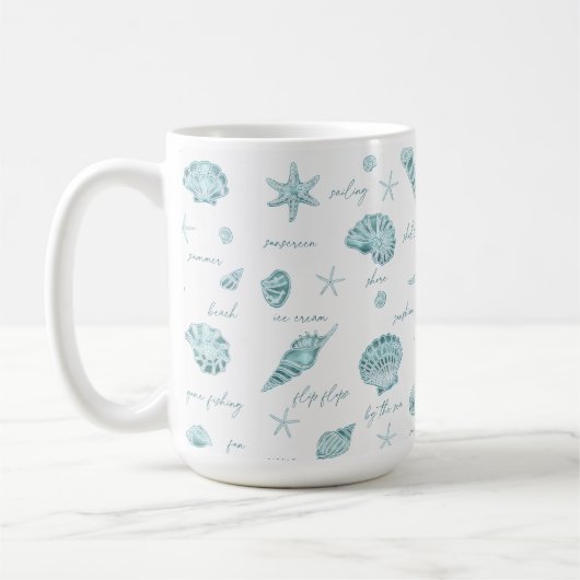 Shells Starfish Sun Fun Text Blauwgroen ID918 Koffiemok (Links)