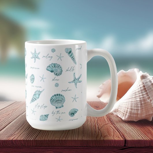 Shells Starfish Sun Fun Text Blauwgroen ID918 Koffiemok