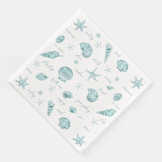 Shells Starfish Sun Fun Text Blauwgroen ID918 Servet (Hoek)