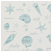 Shells Starfish Sun Fun Text Blauwgroen ID918 Stof (Close Up)