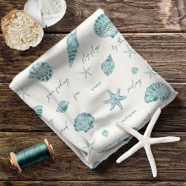 Shells Starfish Sun Fun Text Blauwgroen ID918 Stof