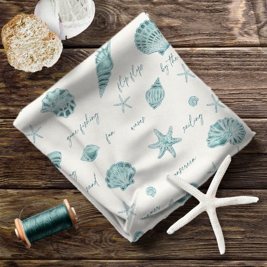 Shells Starfish Sun Fun Text Blauwgroen ID918 Stof