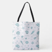 Shells Starfish Sun Fun Text Blauwgroen ID918 Tote Bag (Voorkant)