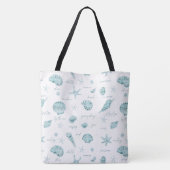 Shells Starfish Sun Fun Text Blauwgroen ID918 Tote Bag (Achterkant)