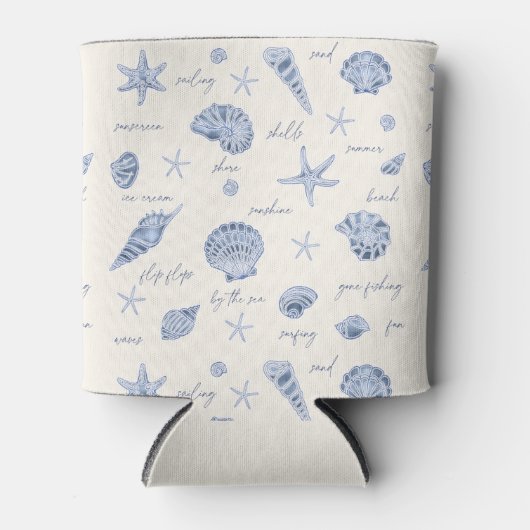 Shells Starfish Sun Fun Text Blue ID918 Blikjeskoeler (Voorkant)