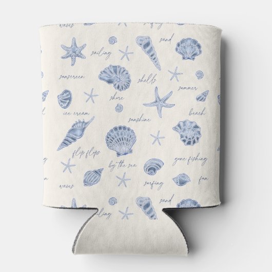 Shells Starfish Sun Fun Text Blue ID918 Blikjeskoeler (Achterkant)