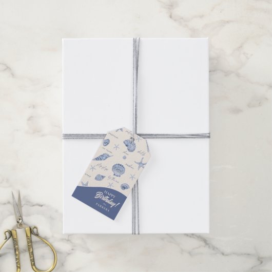 Shells Starfish Sun Fun Text Blue ID918 Cadeaulabel (Met Touw)