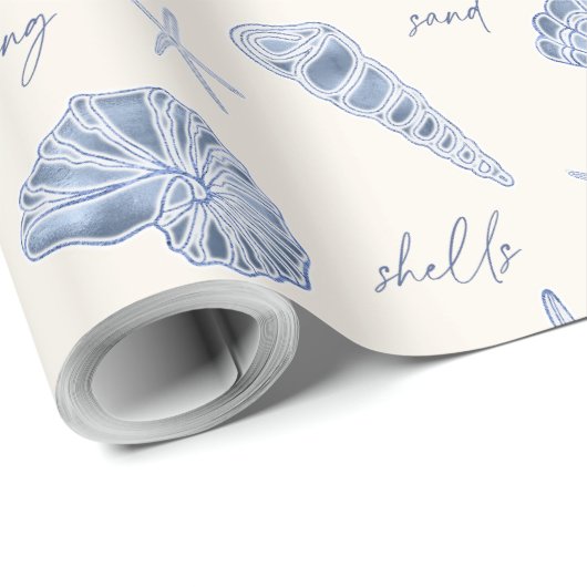 Shells Starfish Sun Fun Text Blue ID918 Cadeaupapier (Rol Hoek)