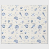 Shells Starfish Sun Fun Text Blue ID918 Cadeaupapier (Vlak)