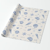 Shells Starfish Sun Fun Text Blue ID918 Cadeaupapier (Uitgerold)