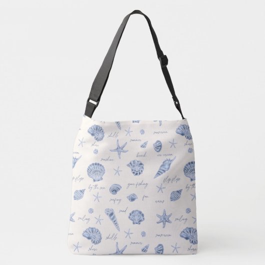 Shells Starfish Sun Fun Text Blue ID918 Crossbody Tas (Achterkant)