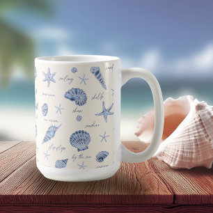 Shells Starfish Sun Fun Text Blue ID918 Koffiemok