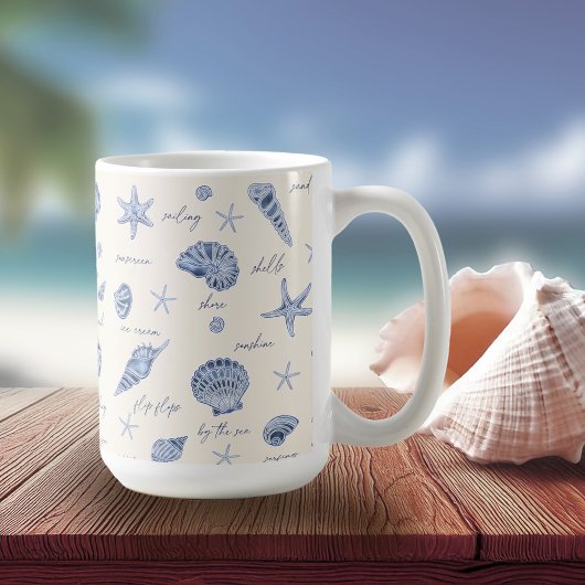 Shells Starfish Sun Fun Text Blue ID918 Koffiemok