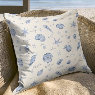 Shells Starfish Sun Fun Text Blue ID918 Kussen