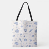Shells Starfish Sun Fun Text Blue ID918 Tote Bag (Voorkant)