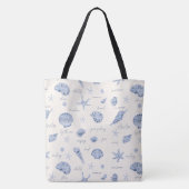Shells Starfish Sun Fun Text Blue ID918 Tote Bag (Achterkant)