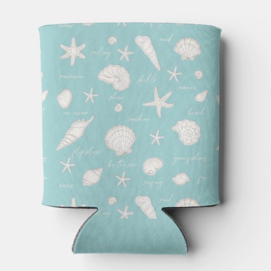 Shells Starfish Sun Fun Text Ivory ID918 Blikjeskoeler (Achterkant)