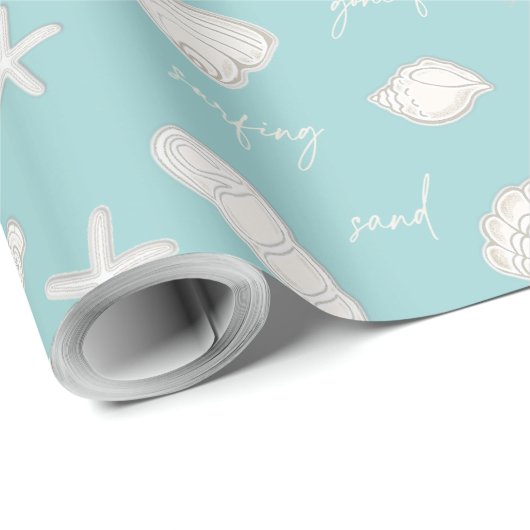 Shells Starfish Sun Fun Text Ivory ID918 Cadeaupapier (Rol Hoek)