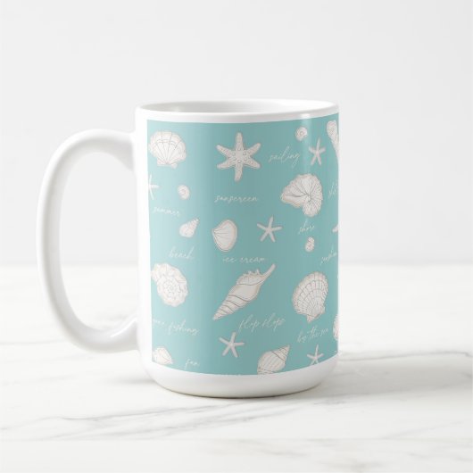 Shells Starfish Sun Fun Text Ivory ID918 Koffiemok (Links)