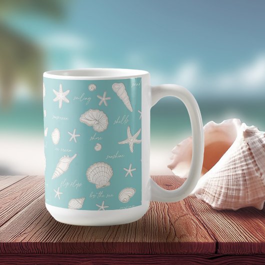 Shells Starfish Sun Fun Text Ivory ID918 Koffiemok