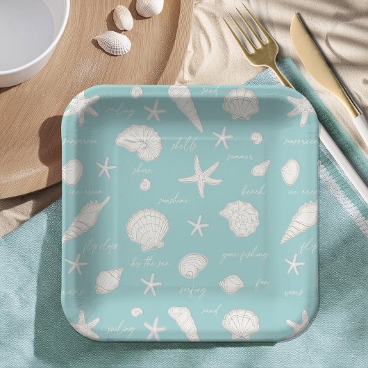 Shells Starfish Sun Fun Text Ivory ID918 Papieren Bordje