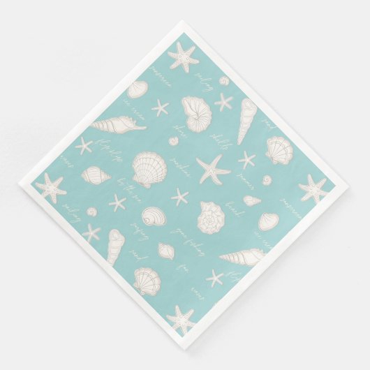 Shells Starfish Sun Fun Text Ivory ID918 Servet (Hoek)
