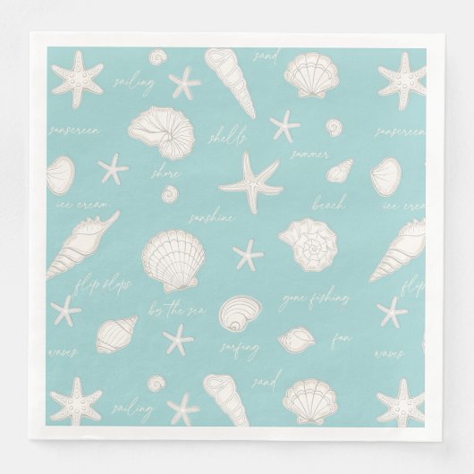 Shells Starfish Sun Fun Text Ivory ID918 Servet (Voorkant)
