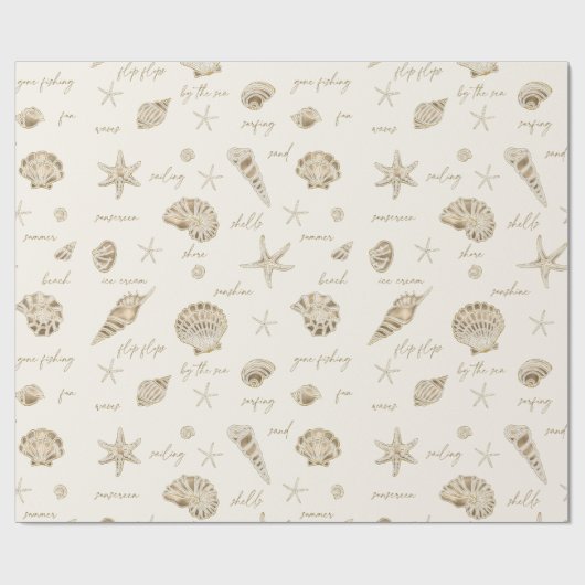 Shells Starfish Sun Fun Text Sandstone ID918 Cadeaupapier (Vlak)