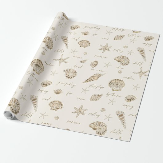 Shells Starfish Sun Fun Text Sandstone ID918 Cadeaupapier (Uitgerold)