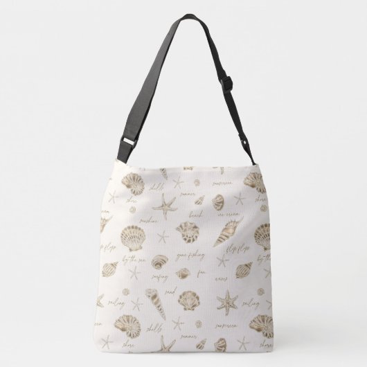 Shells Starfish Sun Fun Text Sandstone ID918 Crossbody Tas (Achterkant)