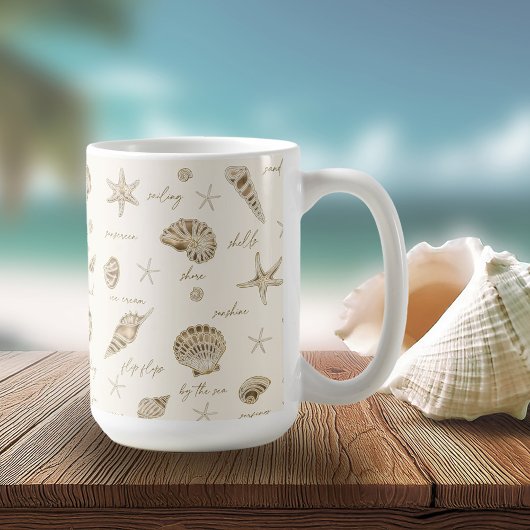 Shells Starfish Sun Fun Text Sandstone ID918 Koffiemok