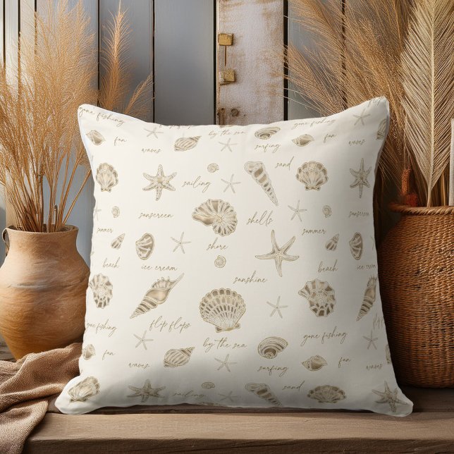 Shells Starfish Sun Fun Text Sandstone ID918 Kussen (Creator heeft geüpload)