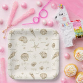 Shells Starfish Sun Fun Text Sandstone ID918 Papieren Bordje (Feest)