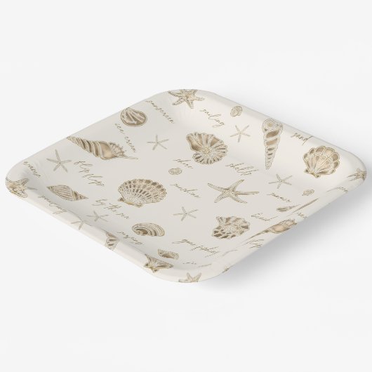 Shells Starfish Sun Fun Text Sandstone ID918 Papieren Bordje (Gebogen)