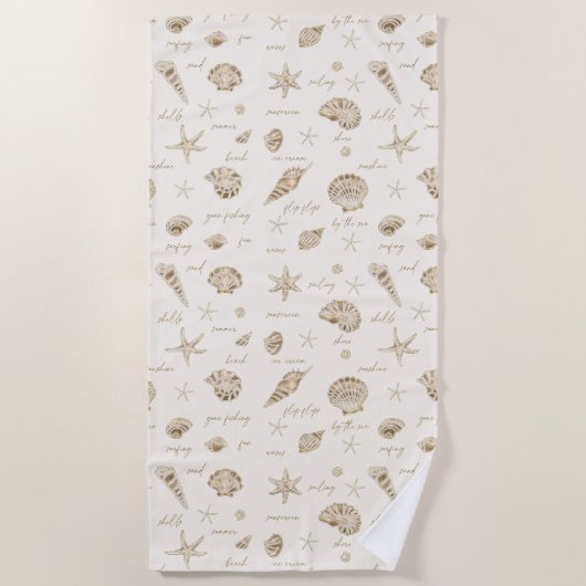 Shells Starfish Sun Fun Text Sandstone ID918 Strandlaken (Voorkant)