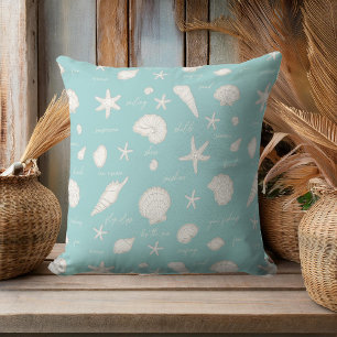 Shells Starfish Sun Fun Text White Ivory ID918 Kussen