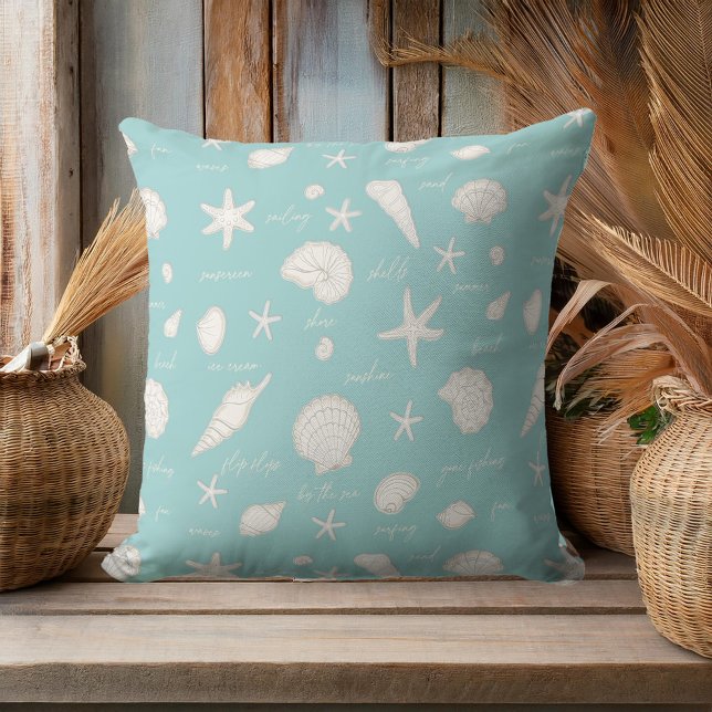 Shells Starfish Sun Fun Text White Ivory ID918 Kussen (Creator heeft geüpload)
