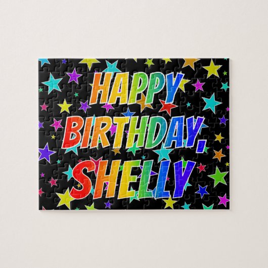 "SHELLY" Voornaam, geun "HAPPY BIRTHDAY" Legpuzzel (Horizontaal)