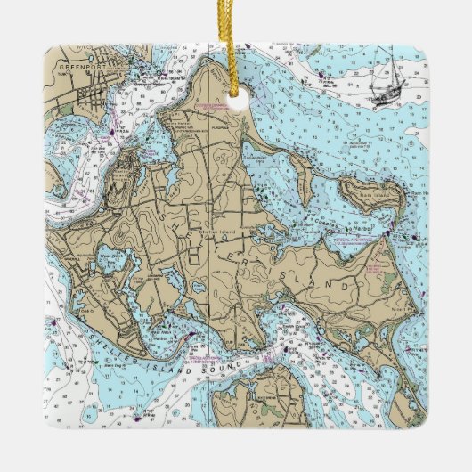 Shelter Island NY Nautische Grafiek Kerstmis Keramisch Ornament (Voorkant)