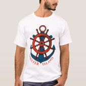 Shelter Island, NY Ship's Wheel en Anchor T-shirt (Voorkant)