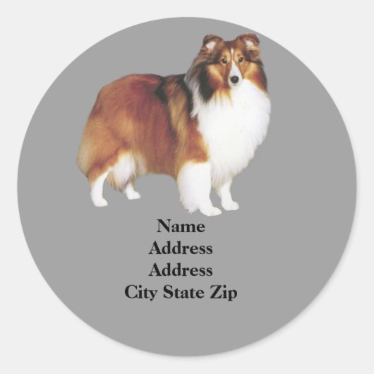Sheltie adreslabel ronde sticker (Voorkant)