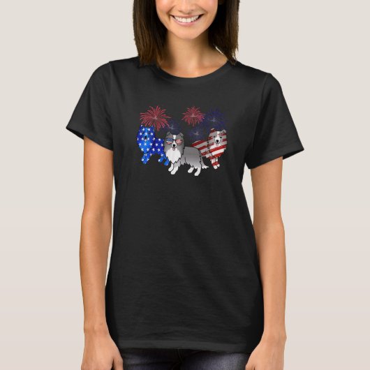 Sheltie American Flag 4 juli Onafhankelijkheidsdag T-shirt (Voorkant)