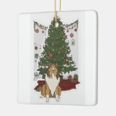 Sheltie bij kerstboom keramisch ornament (Links)