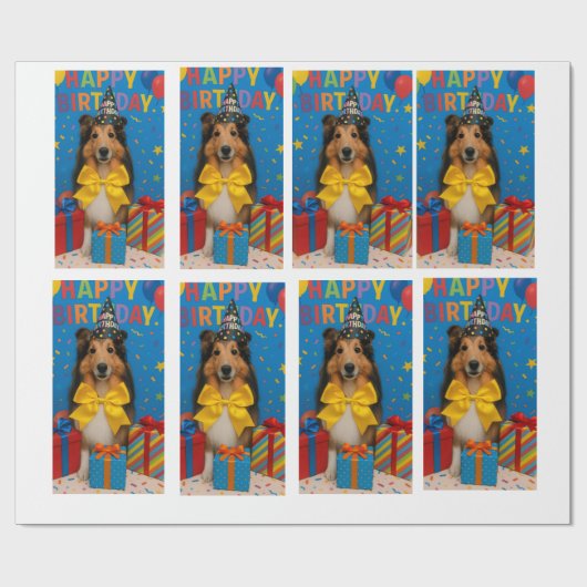 Sheltie Birthday Party Cadeaupapier (Vlak)