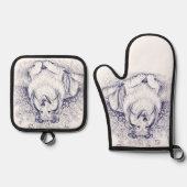 Sheltie & Bloemen Schets Ovenwant & Pannenlap Set (Voorkant)