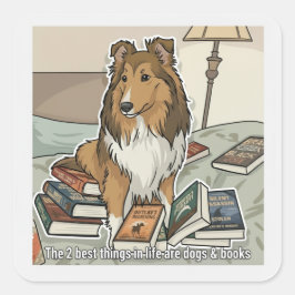 Sheltie & boeken vierkante sticker