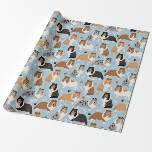Sheltie Bones & Paws Cadeaupapier (Uitgerold)