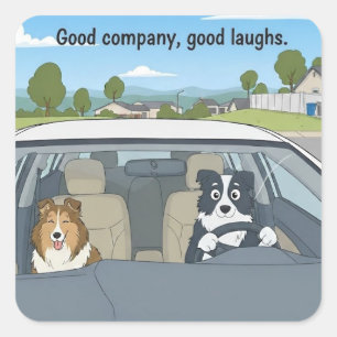 Sheltie & Border collie roadtrip Vierkante Sticker